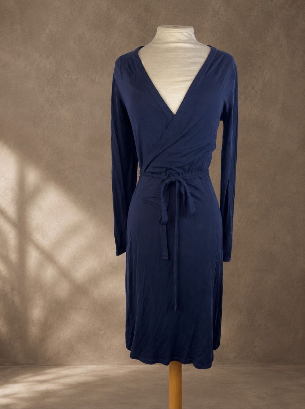 Boden Size 6 Navy Blue Jersey Wrap Dress Long Sleeve Midi